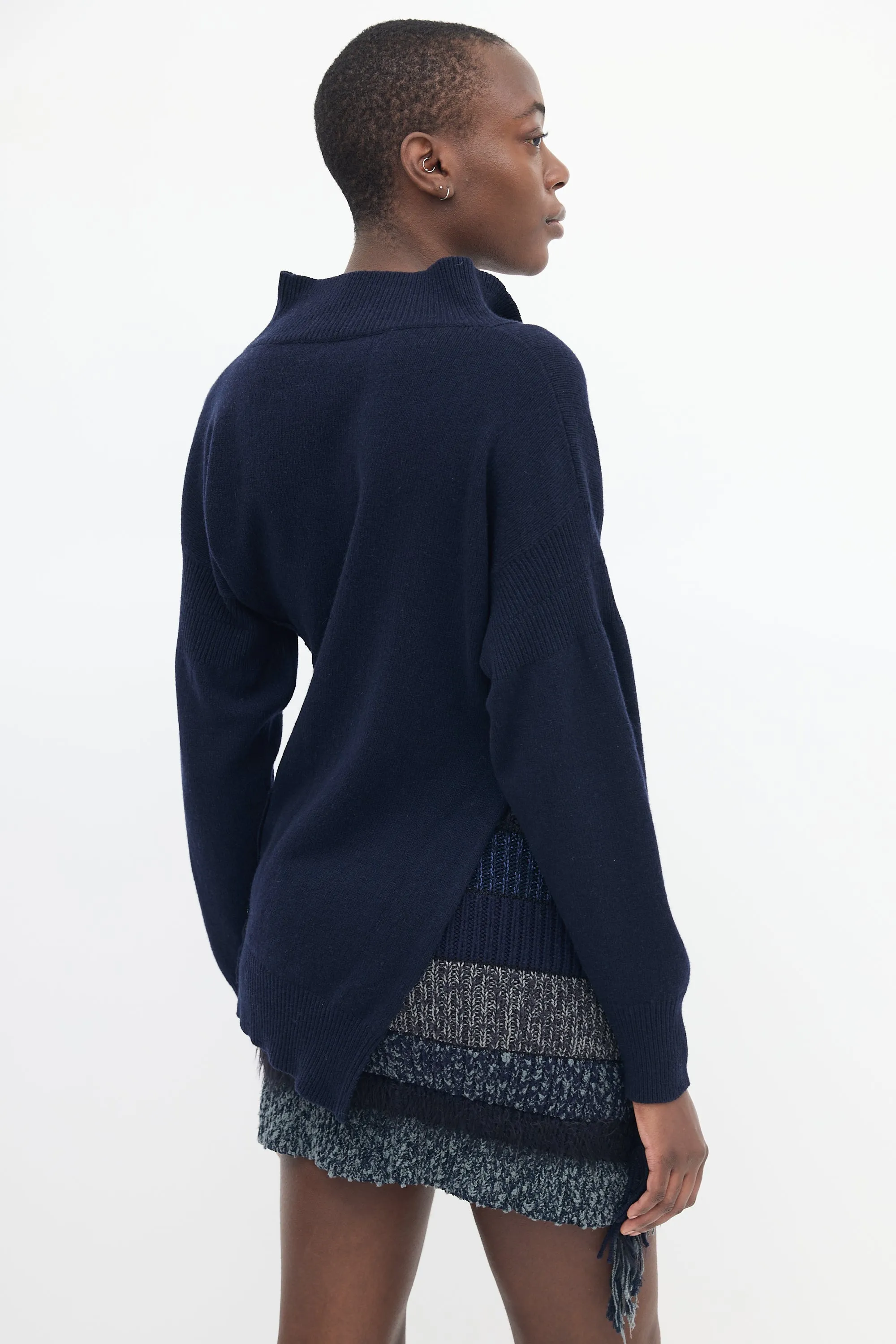 Navy Cashmere Twisted Polo Sweater