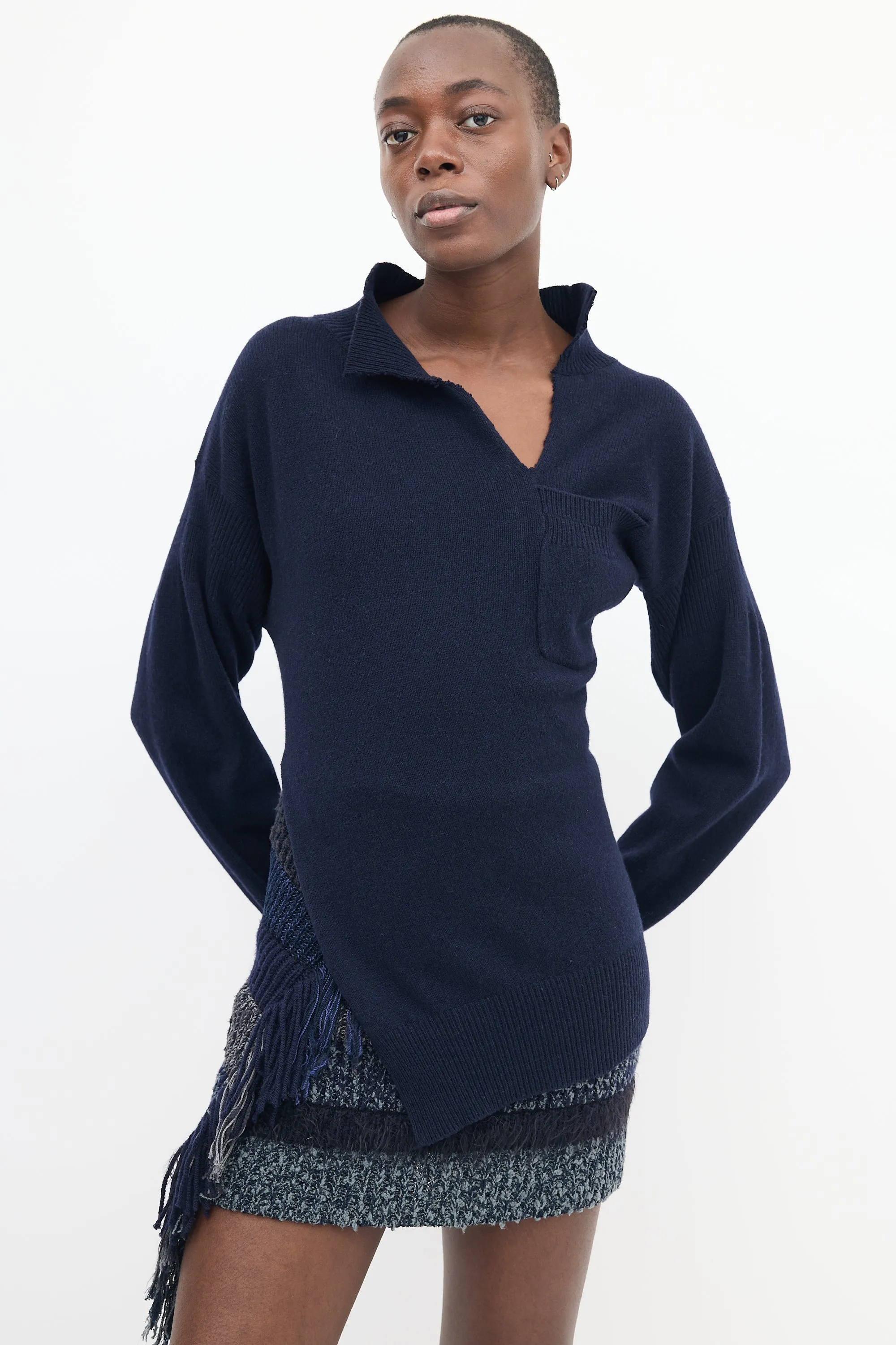 Navy Cashmere Twisted Polo Sweater