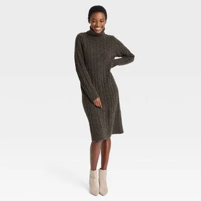 New - A New Day Women's Turtleneck Long Sleeve Winter Midi Sweater Dress