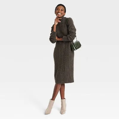 New - A New Day Women's Turtleneck Long Sleeve Winter Midi Sweater Dress