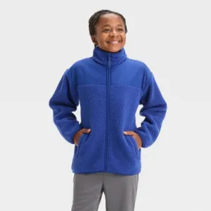 New - Boys' High Pile Cozy Full Zip Sweatshirt - All In Motion Indigo L