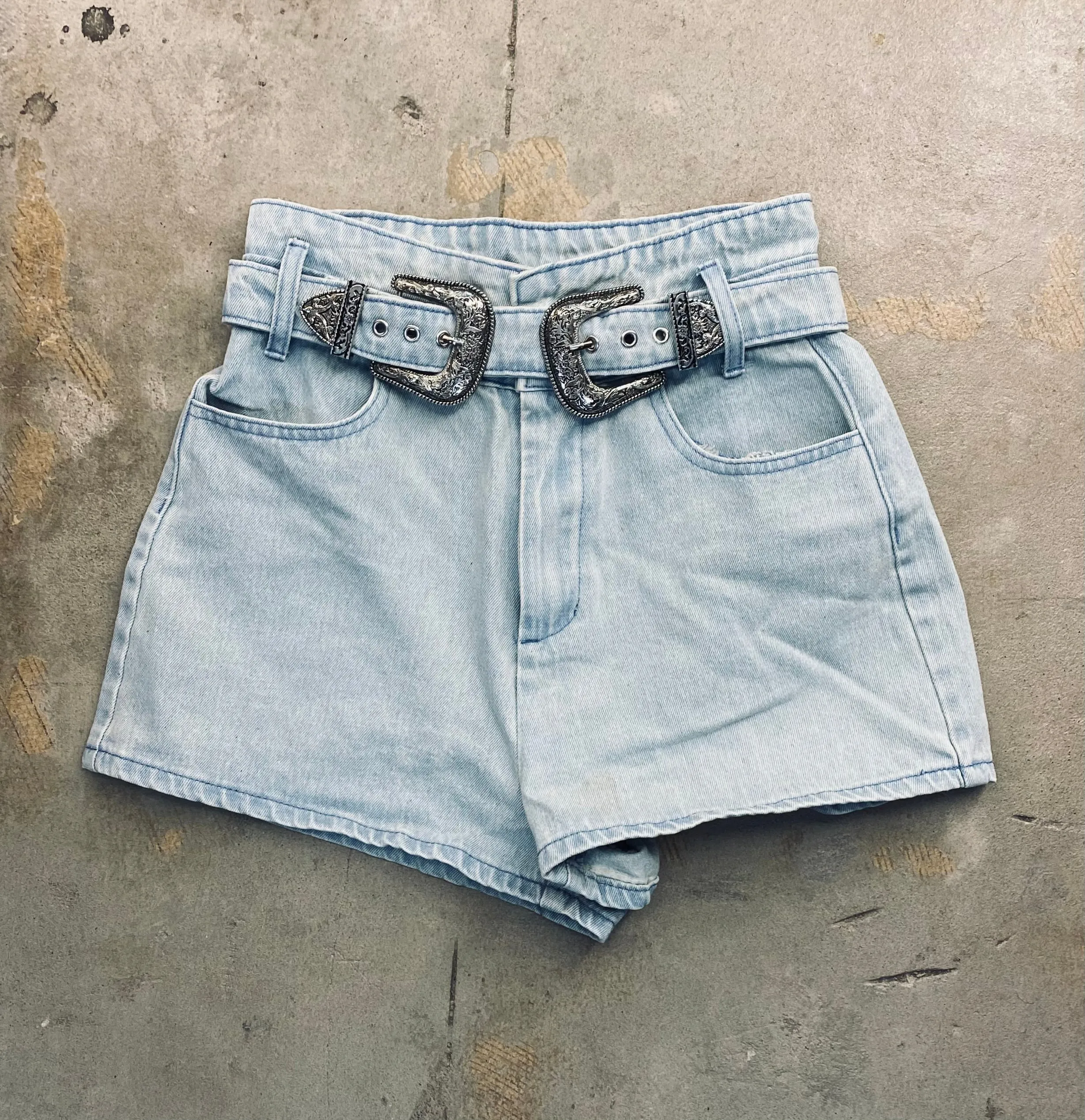 NEW! Light Denim Buckle Shorts