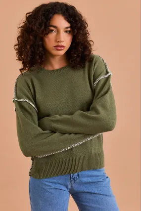 Olive Stitched Sweater