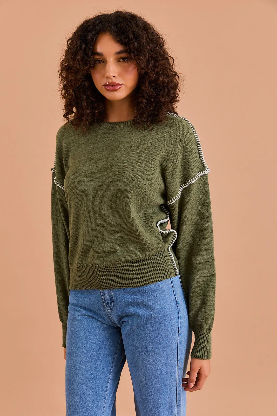 Olive Stitched Sweater