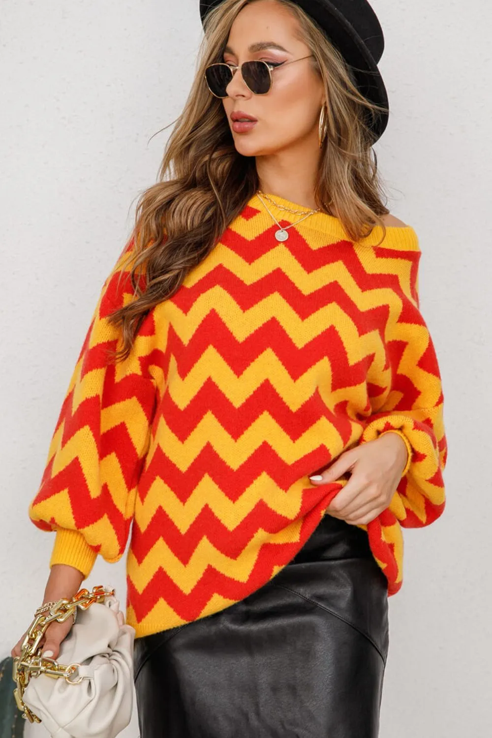 Only A Fool For You Chevron Lantern Sleeve Tunic Sweater