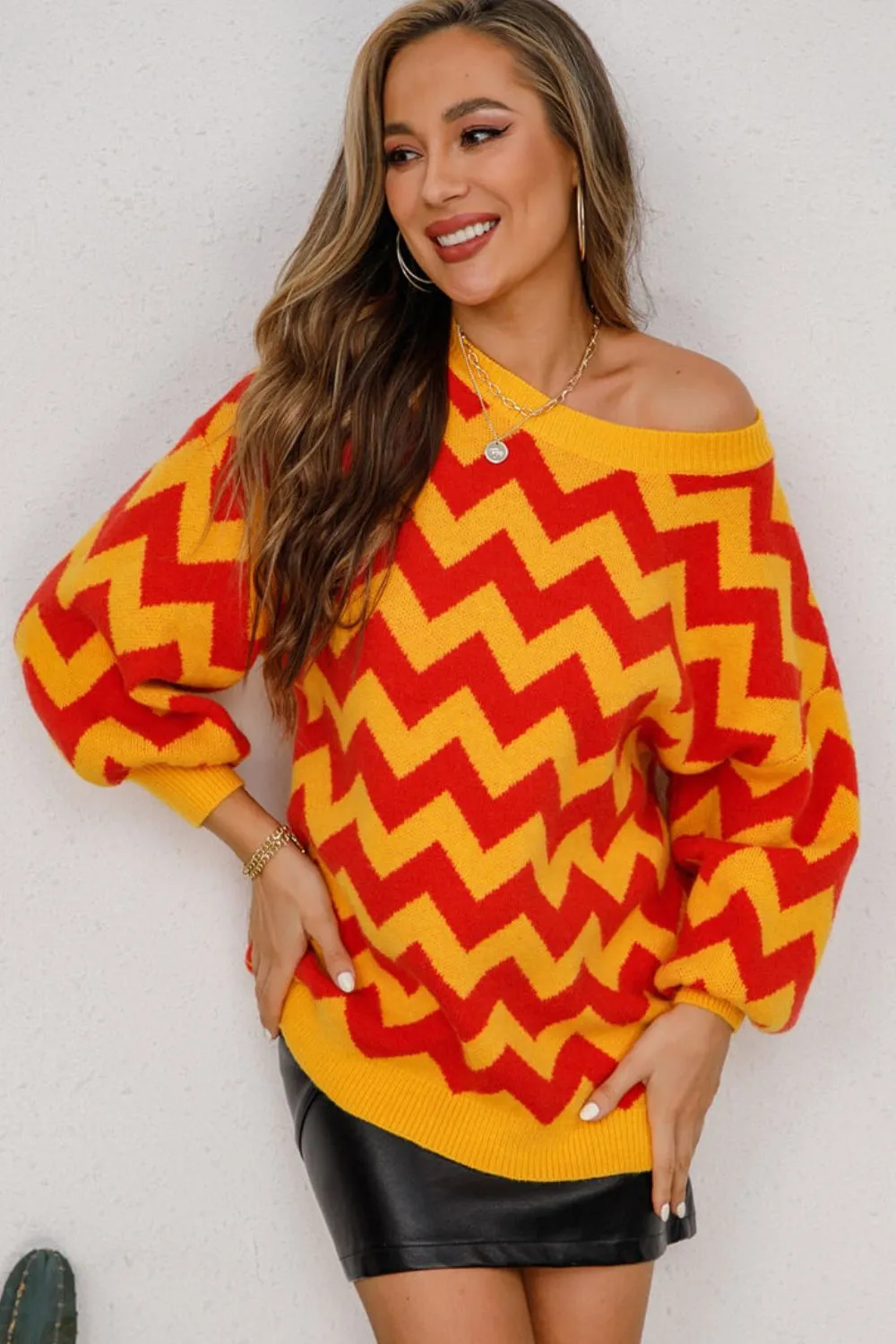 Only A Fool For You Chevron Lantern Sleeve Tunic Sweater