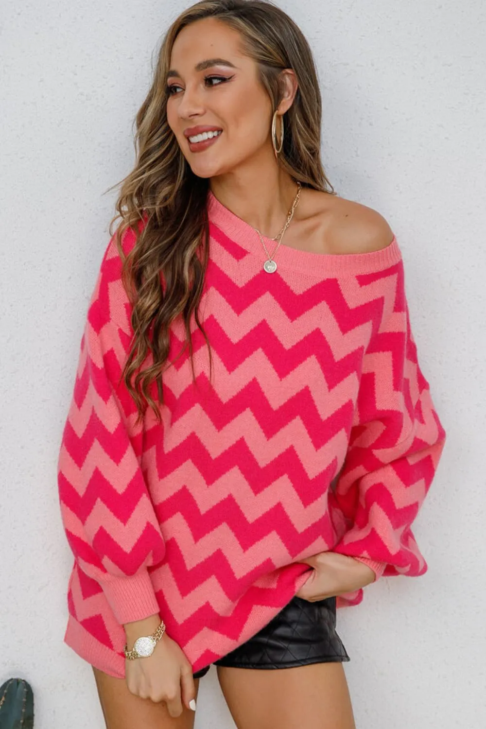 Only A Fool For You Chevron Lantern Sleeve Tunic Sweater