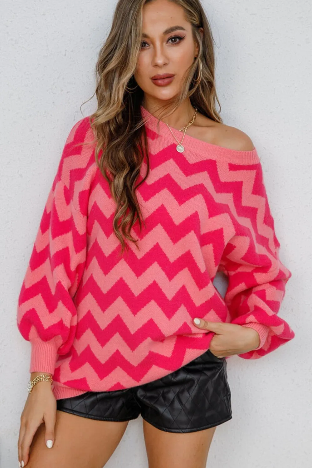 Only A Fool For You Chevron Lantern Sleeve Tunic Sweater