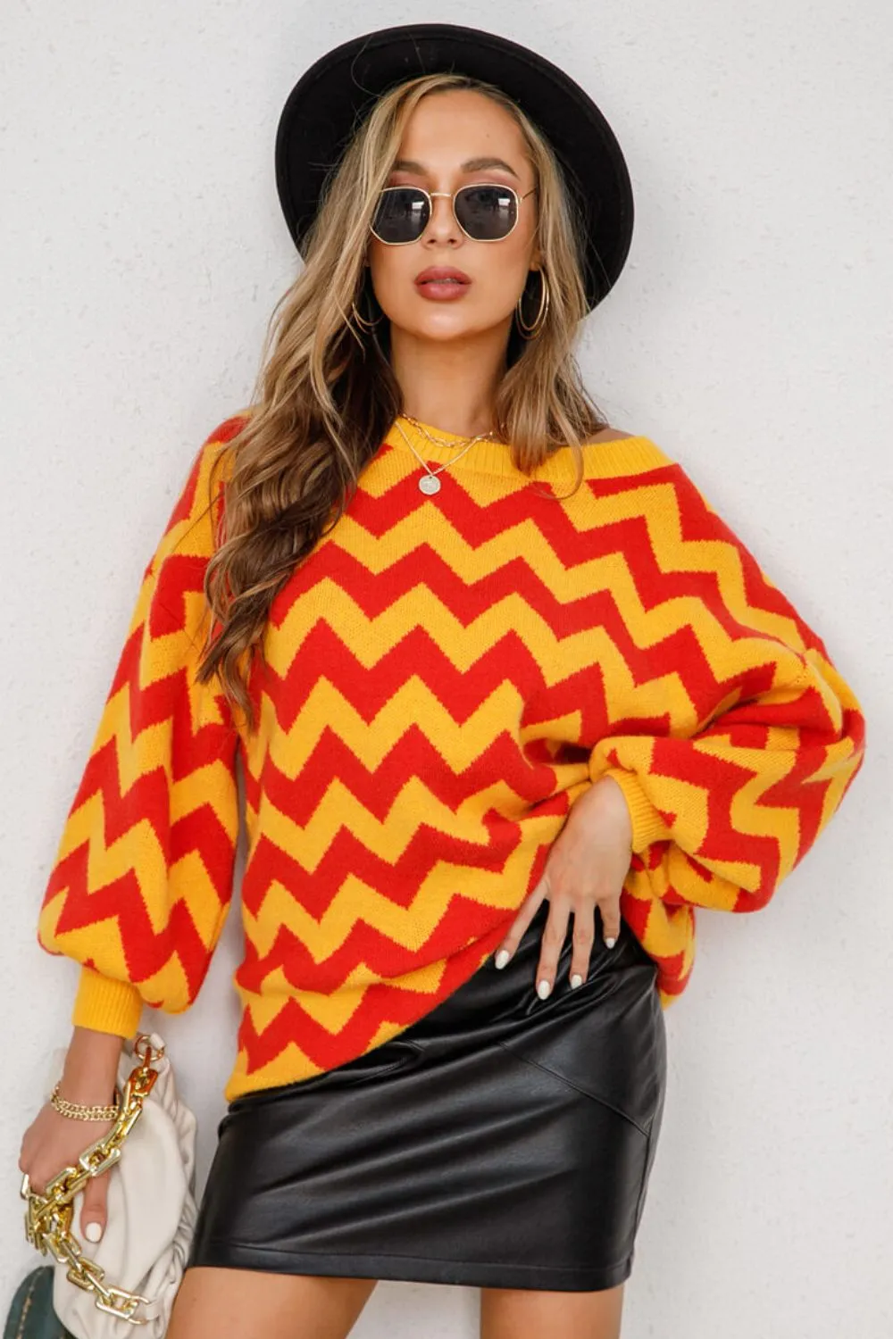 Only A Fool For You Chevron Lantern Sleeve Tunic Sweater