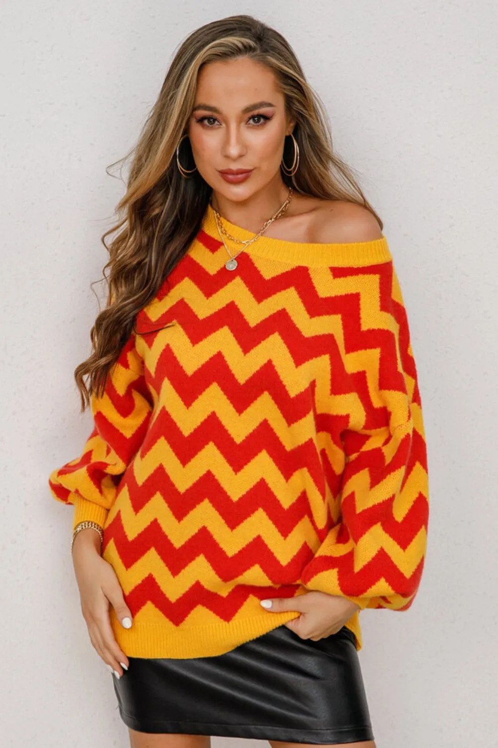 Only A Fool For You Chevron Lantern Sleeve Tunic Sweater