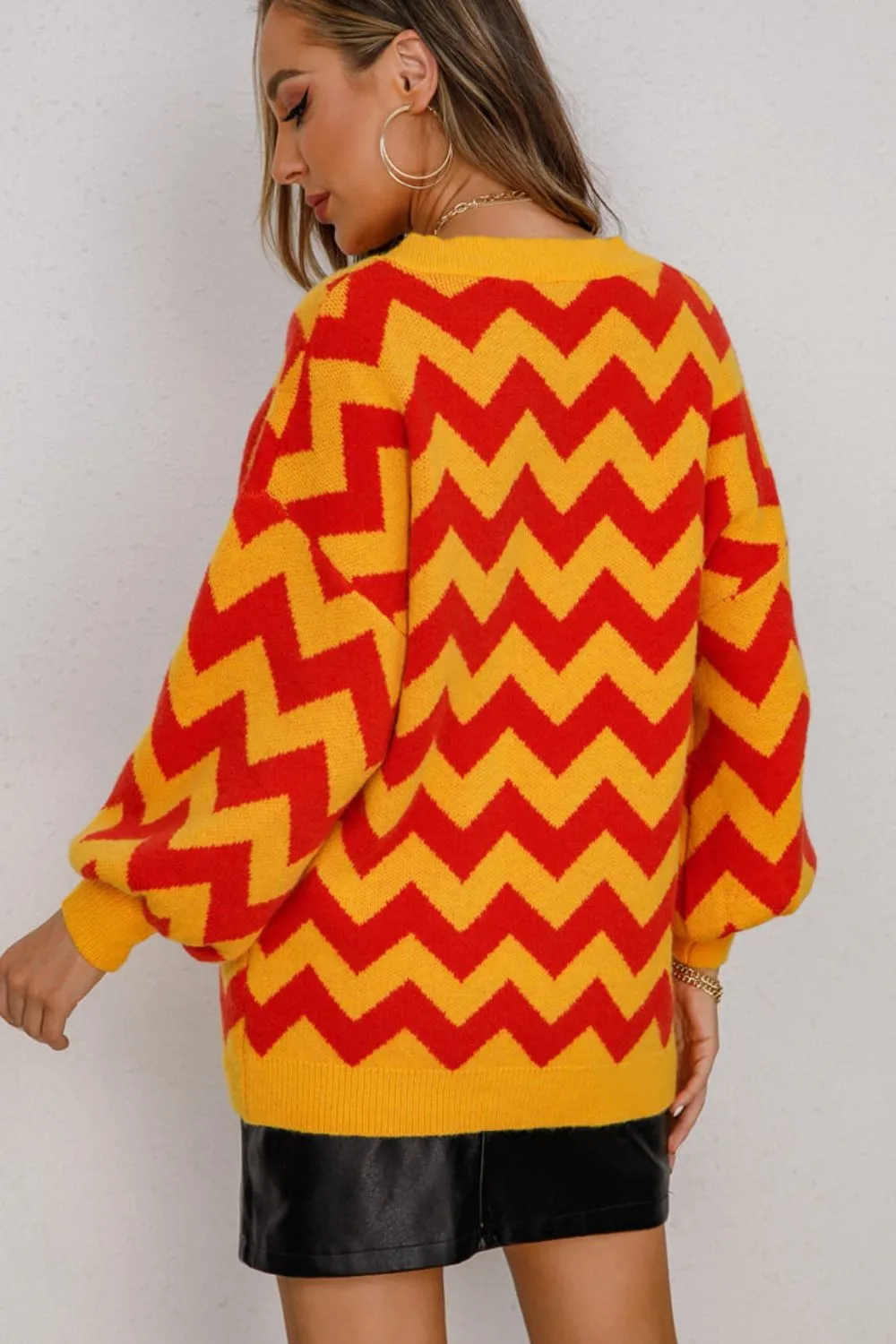 Only A Fool For You Chevron Lantern Sleeve Tunic Sweater