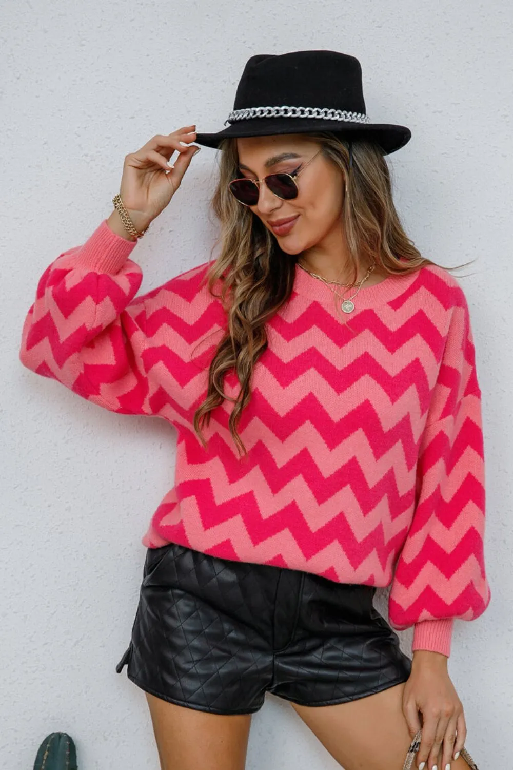 Only A Fool For You Chevron Lantern Sleeve Tunic Sweater