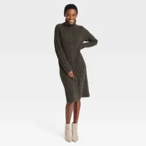 Open Box - Women's Turtleneck ong Sleeve Cozy Sweater Dress - A New Day