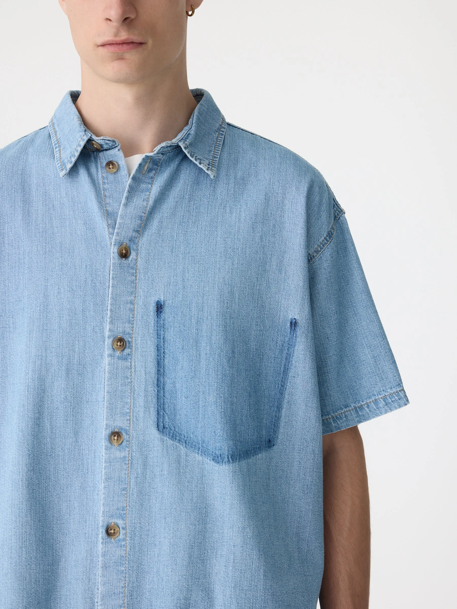 organic denim boxy short sleeve shirt