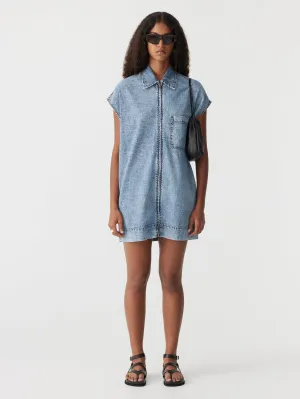 organic denim zip front dress