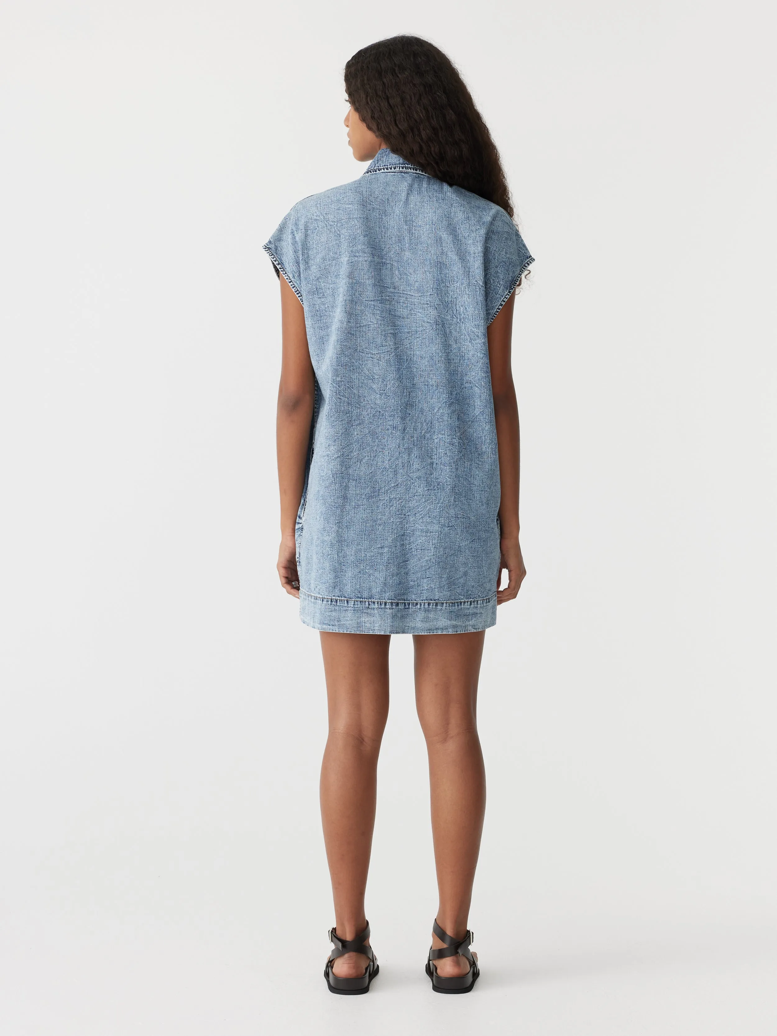 organic denim zip front dress