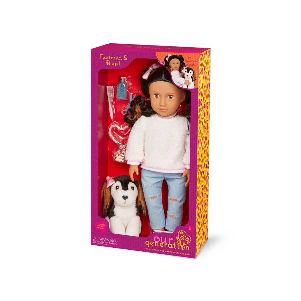 Our Generation Nastassia & Angel 18" Doll & Pet Puppy Set