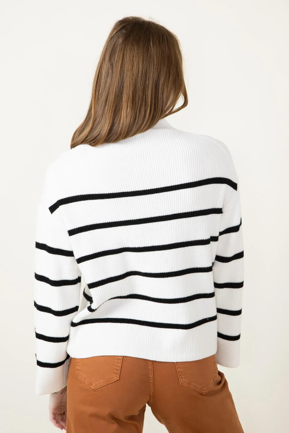 Pencil Stripe Mock Neck Sweater for Women in Ivory | MT1552-IVORY