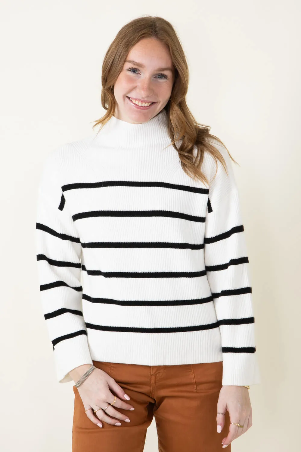 Pencil Stripe Mock Neck Sweater for Women in Ivory | MT1552-IVORY