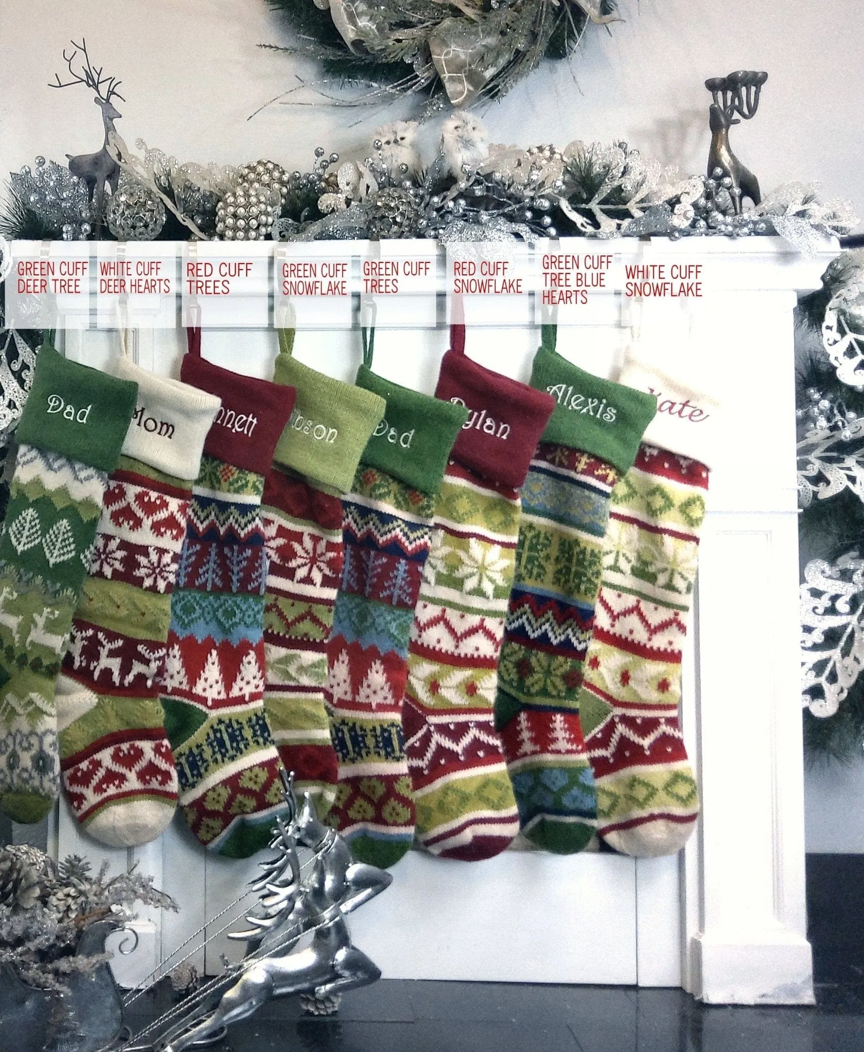 Personalized Knitted Christmas Stockings Red Green White