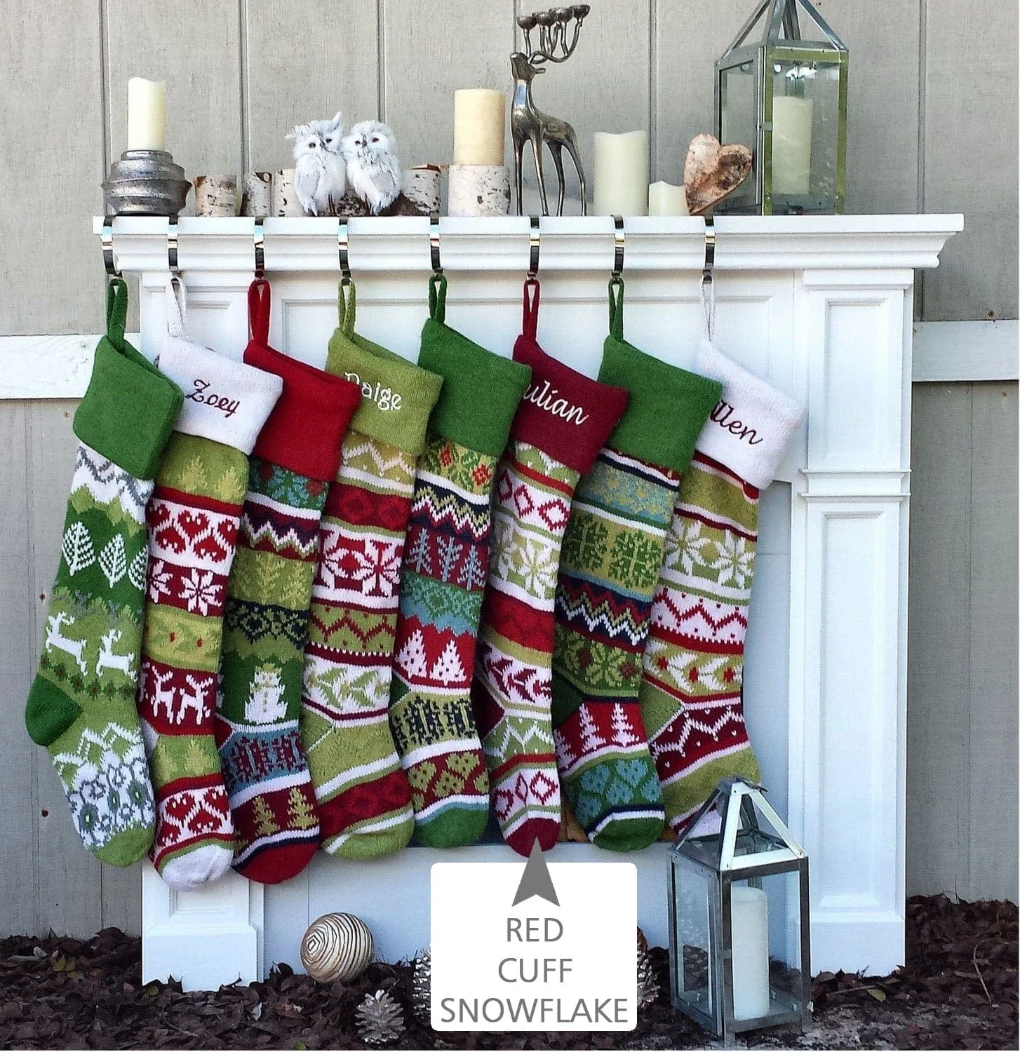 Personalized Knitted Christmas Stockings Red Green White