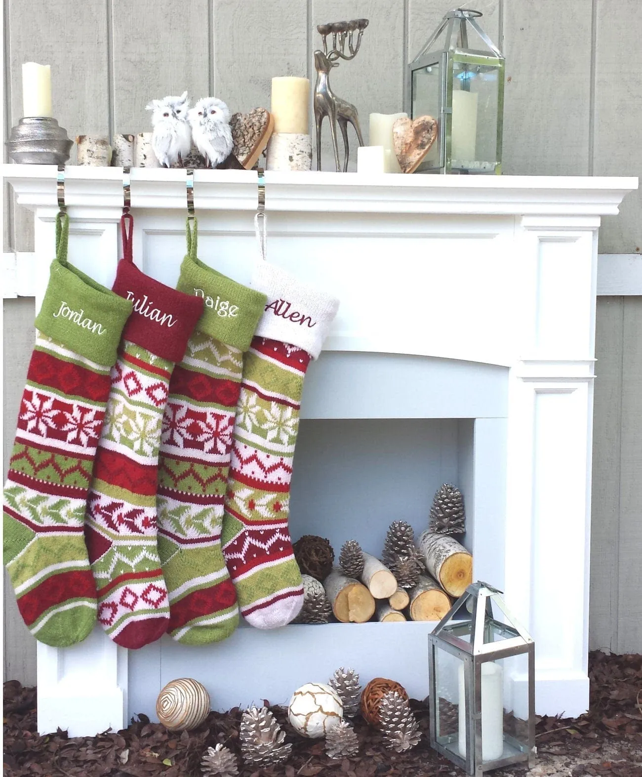 Personalized Knitted Christmas Stockings Red Green White