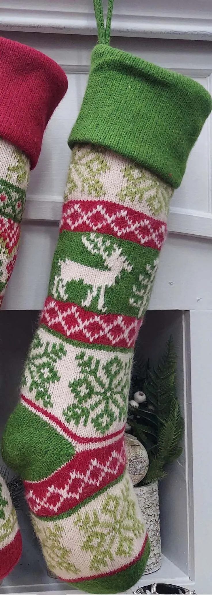 Personalized Knitted Christmas Stockings Red Green White