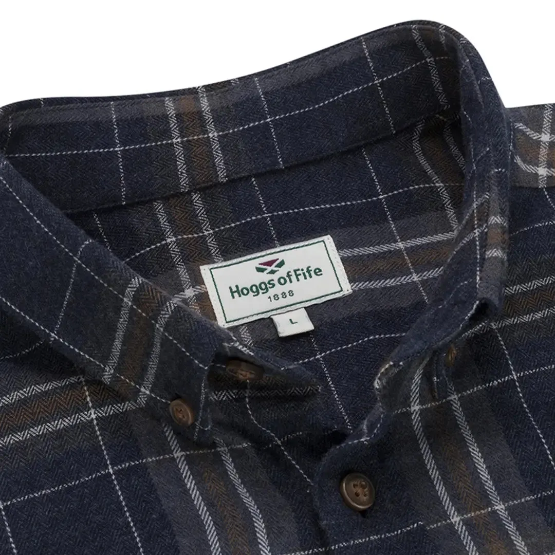 Pitlessie Button Down Flannel Shirt - Blue/Brown/White by Hoggs of Fife