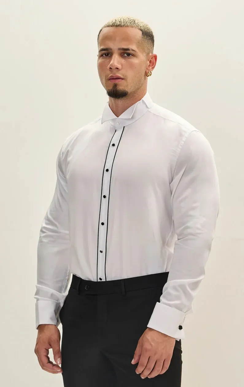 Placket Trim Tailored Fit Tuxedo Shirt - White