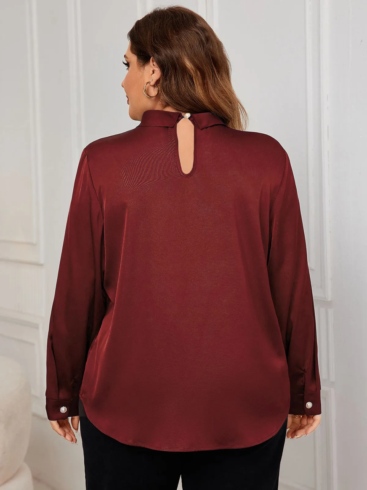 [Plus Size] 1950s Solid Twist Satin Blouse