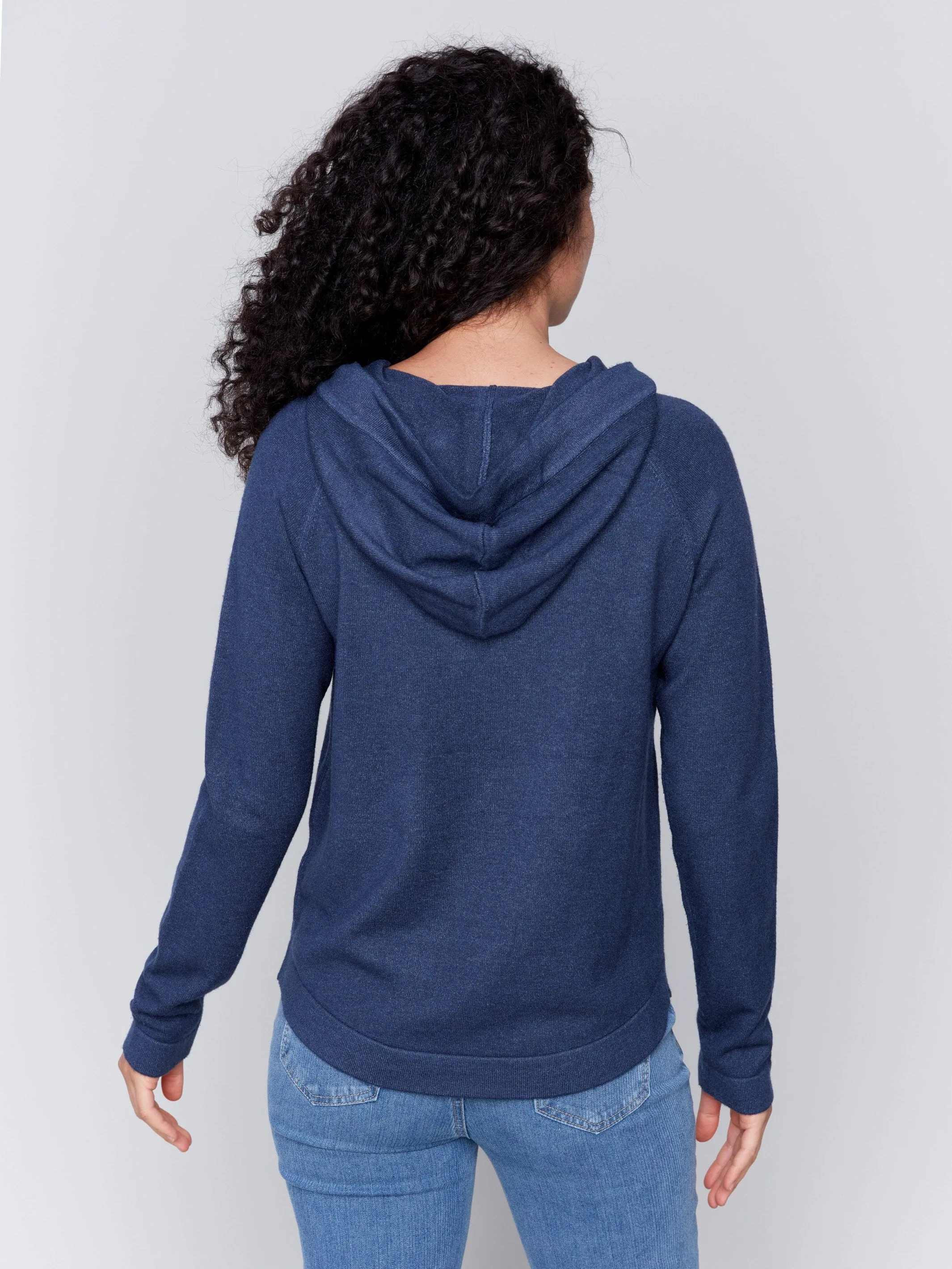 Plush Knit Hoodie Sweater - Denim