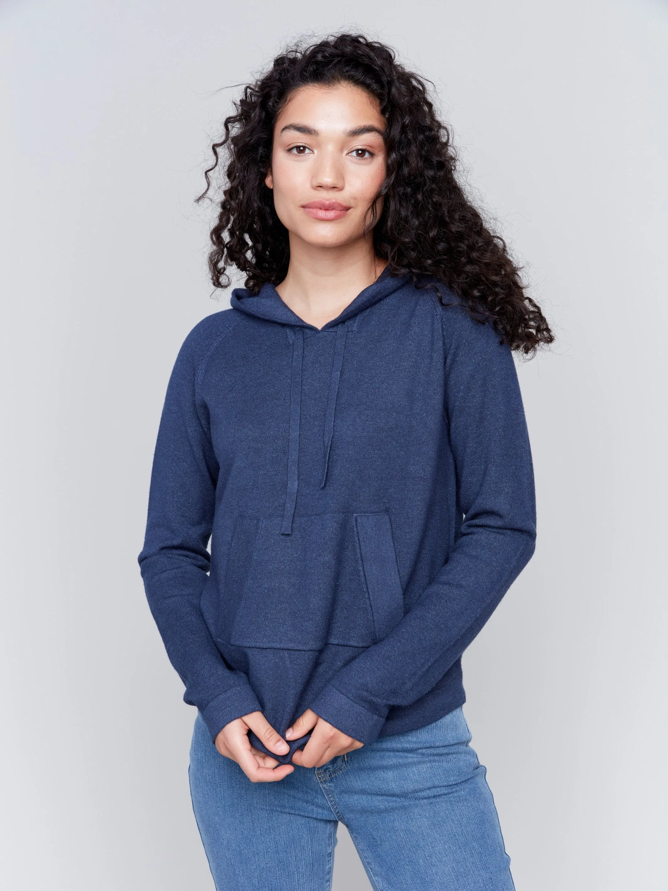 Plush Knit Hoodie Sweater - Denim