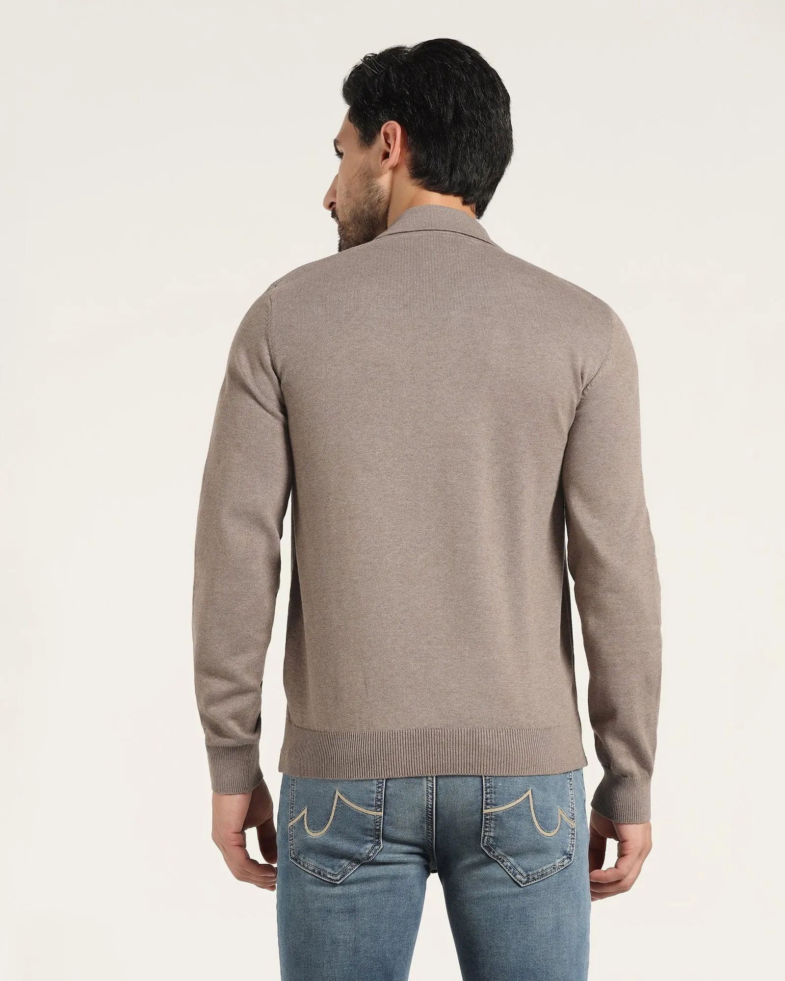 Polo Neck Brown Solid Sweater - Jill