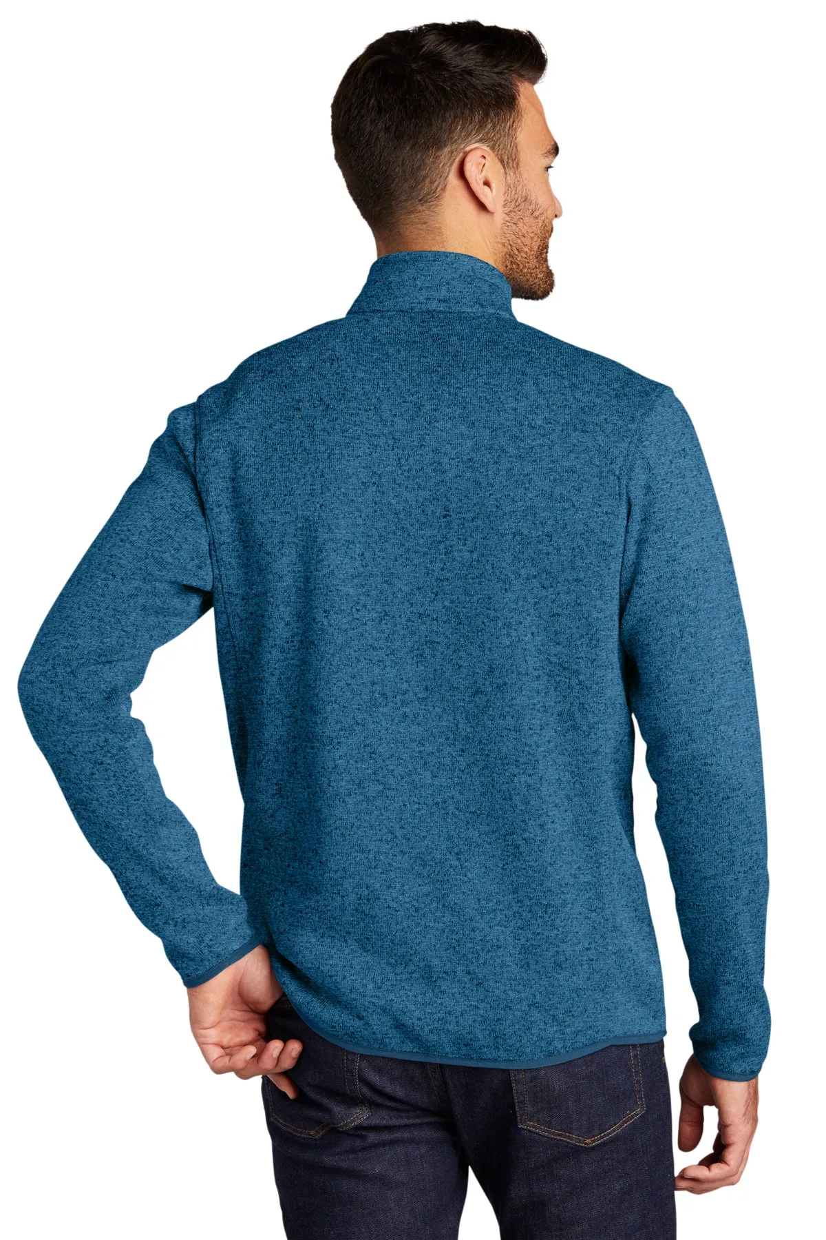 Port Authority Sweater Fleece Customized Jackets, Medium Blue Heather