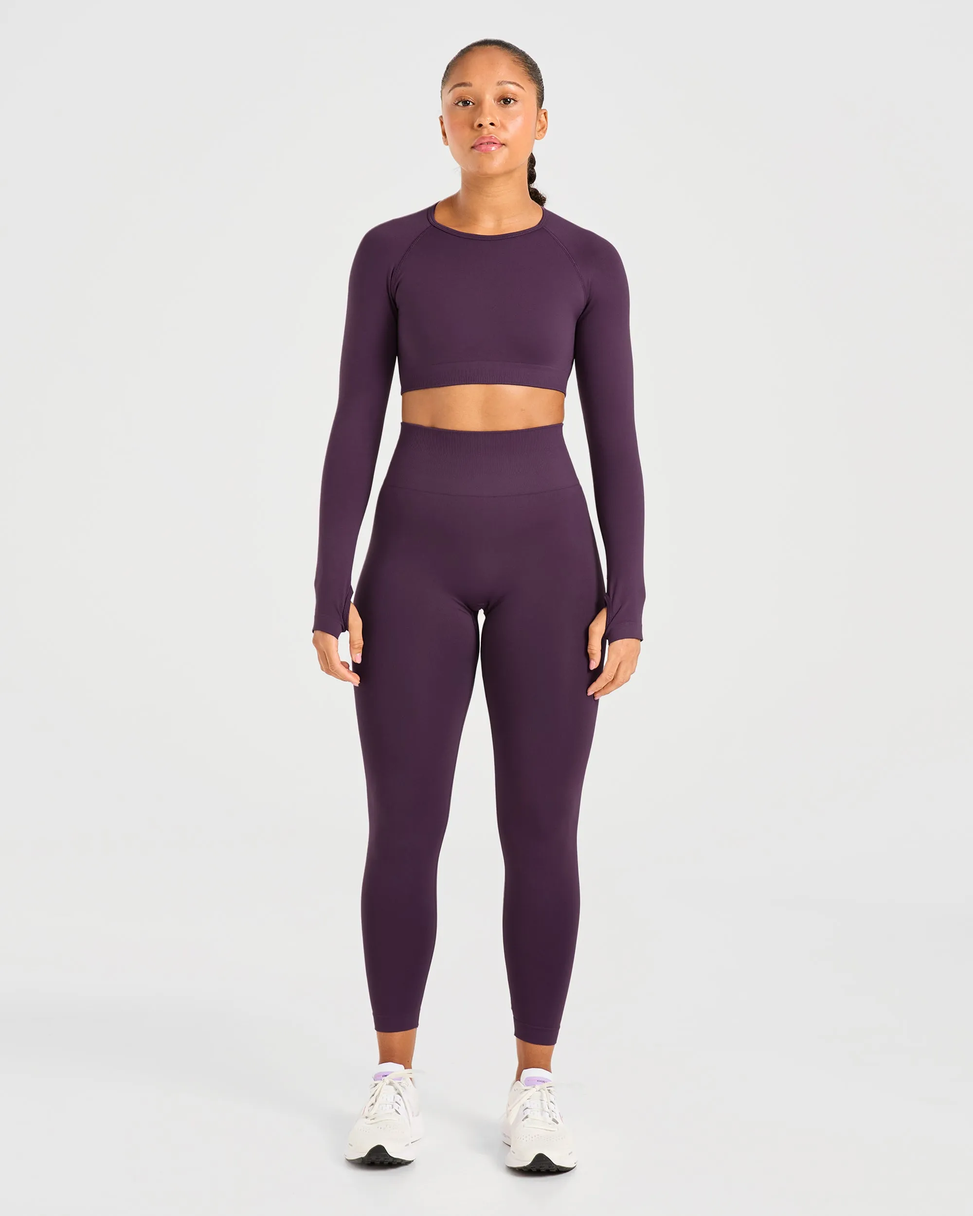 Power Seamless Long Sleeve Crop Top - Grape Wine