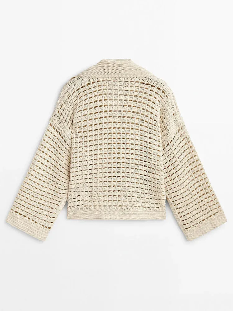 Pre Order:  Beige Knitted Hollow Out Top