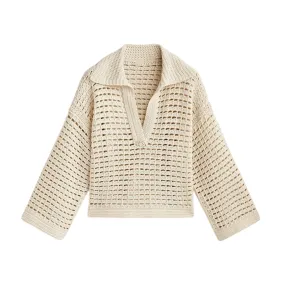 Pre Order:  Beige Knitted Hollow Out Top