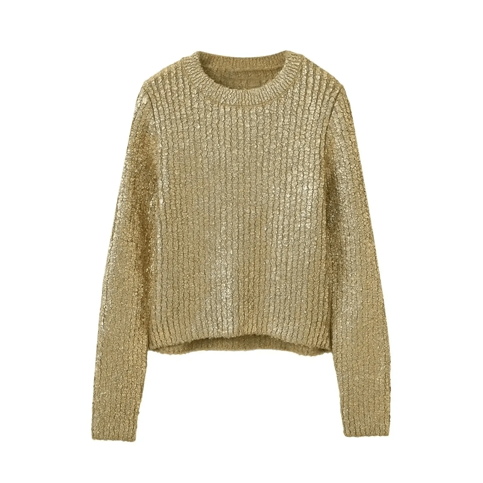 Pre Order:  Cracked Metallic Gold Knitted Top