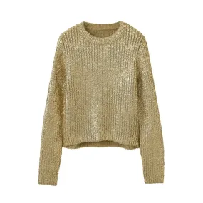 Pre Order:  Cracked Metallic Gold Knitted Top