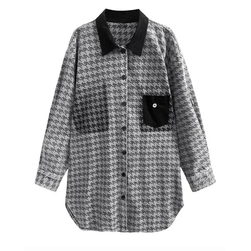 Pre Order:  Loose Plaid Long Sleeve Denim Shirt