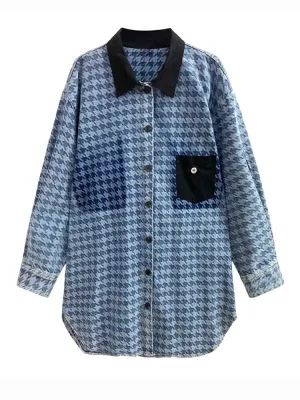 Pre Order:  Loose Plaid Long Sleeve Denim Shirt