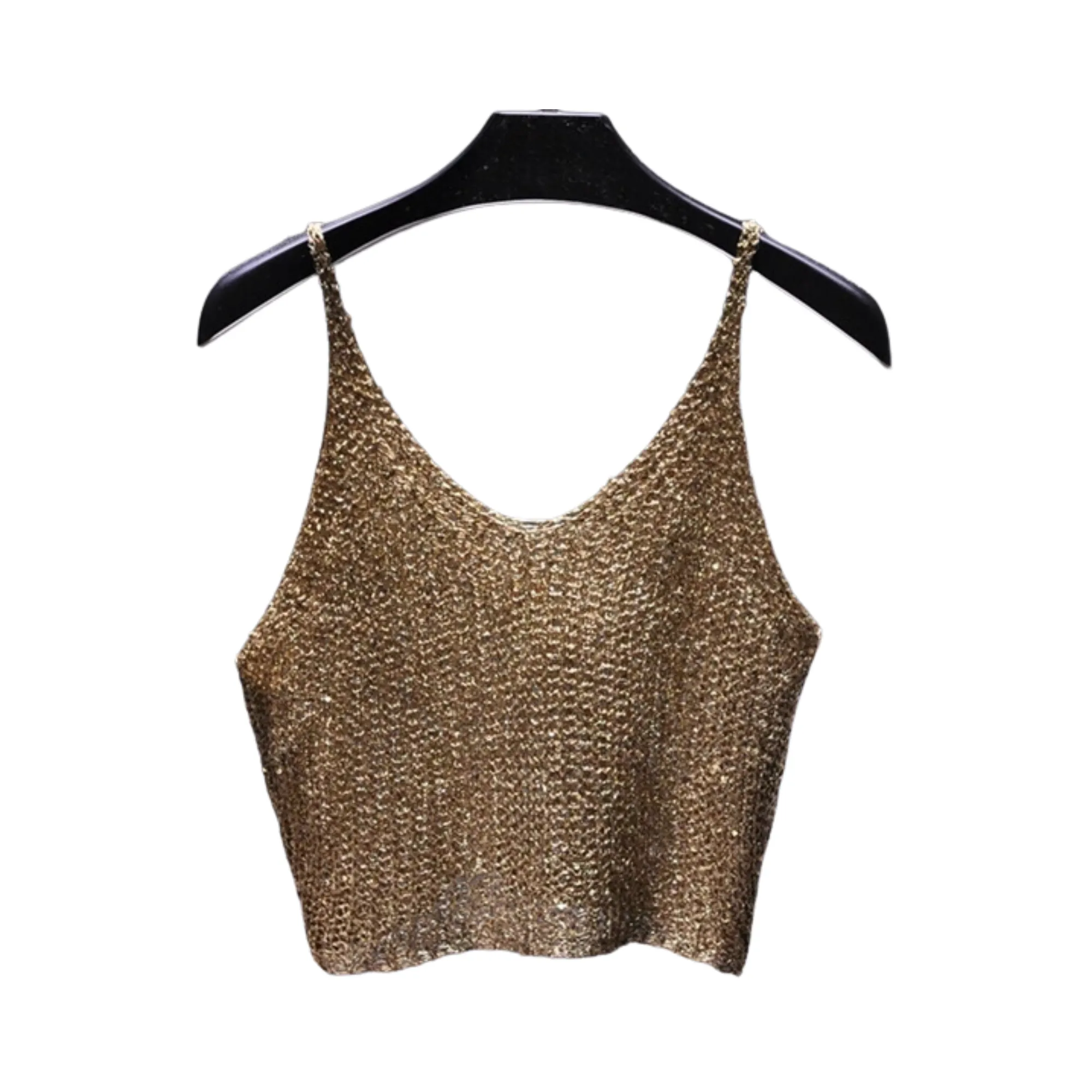 Pre Order:  Sequined Knitted Hollow-Out Cropped Top