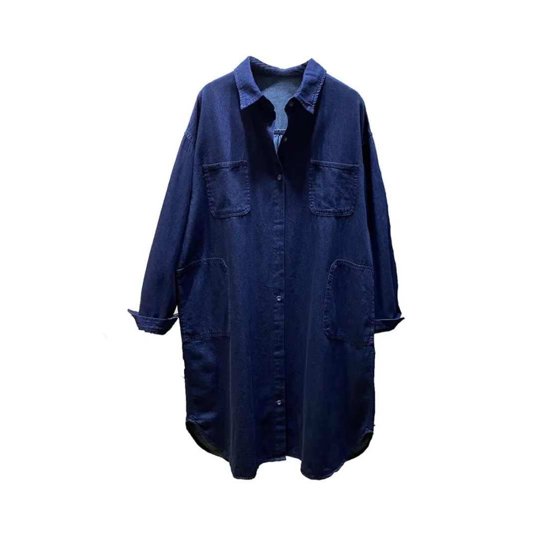 Pre Order:  Solid Cotton Long Denim Shirt