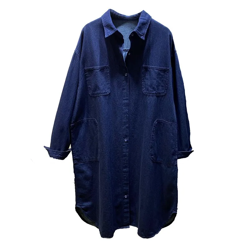 Pre Order:  Solid Cotton Long Denim Shirt