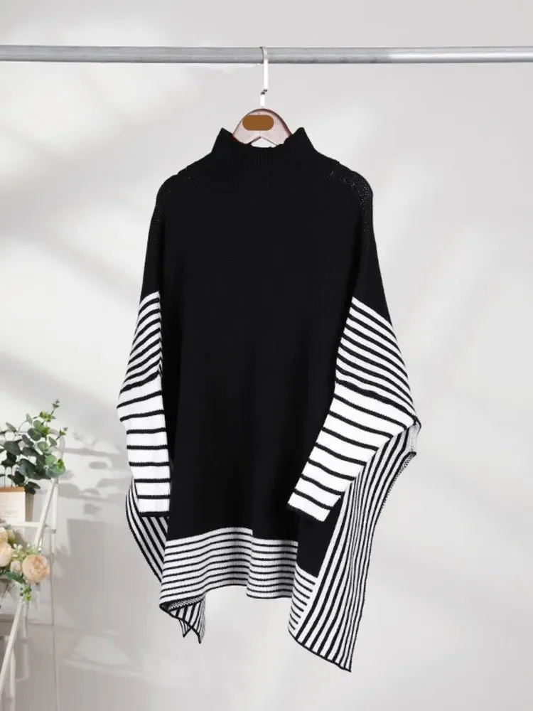 Pre Order:  Stripes Mock Cape Knitted Top