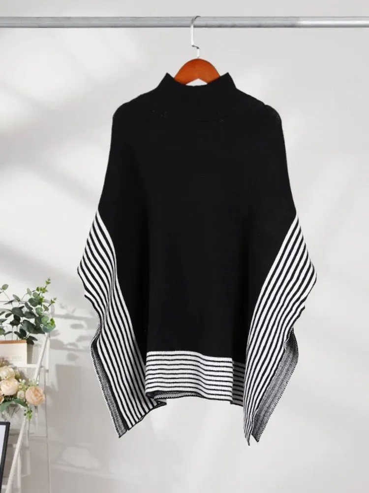 Pre Order:  Stripes Mock Cape Knitted Top