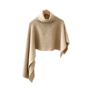 Pre Order: Turtleneck Irregular Knitted Sweater Shawl