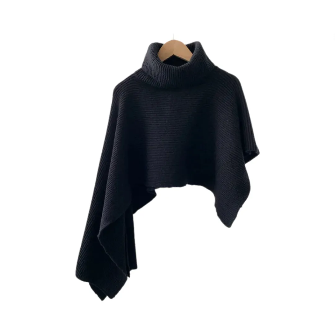 Pre Order: Turtleneck Irregular Knitted Sweater Shawl