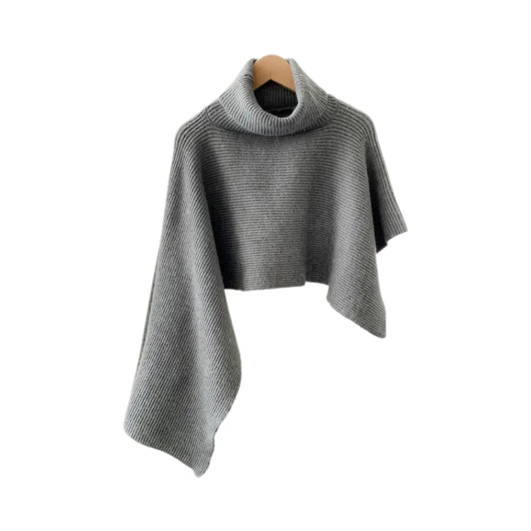 Pre Order: Turtleneck Irregular Knitted Sweater Shawl