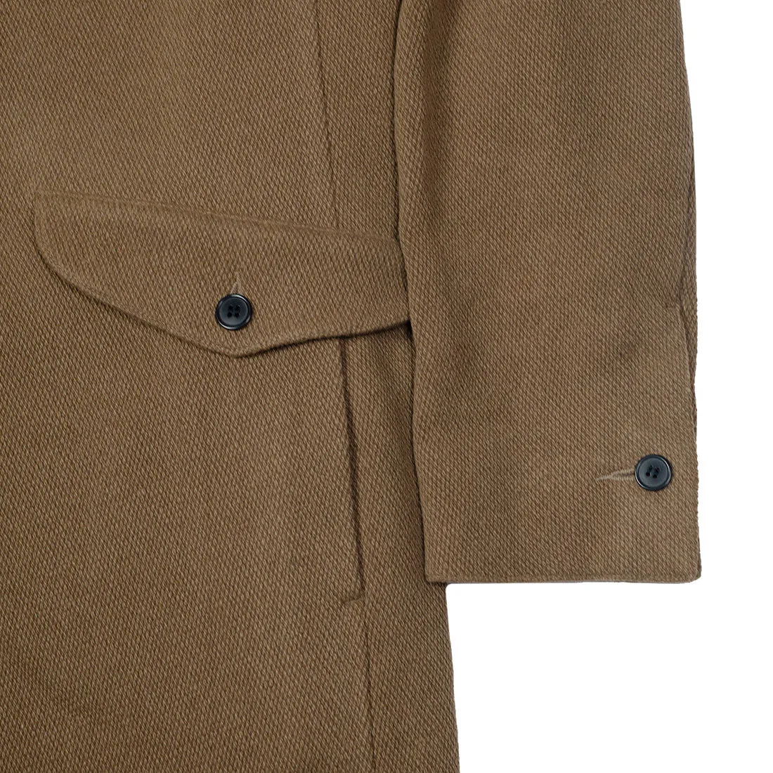 "Fake" coat in camel color wool hopsack with black knit lining